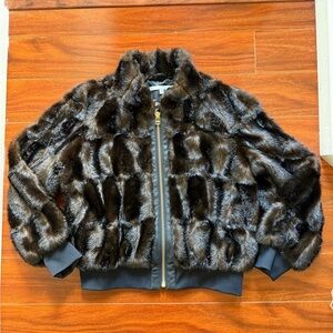 Veronica Beard Brown Black Faux Fur Jacket with Gold Accents
